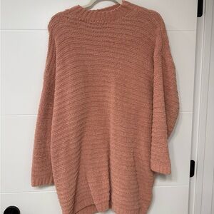 Pink Cowl Neck Sweater with Ribbed Texture